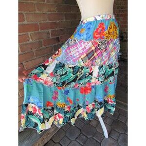 John Mark Skirt Patchwork Pleated Maxi Floral Vibrant Colors Women's PM Petite M